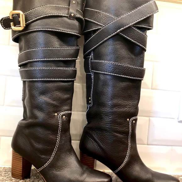 Chloe Paddington Chocolate Brown+Brass Tall Boots Size 37 - Picture 1 of 11